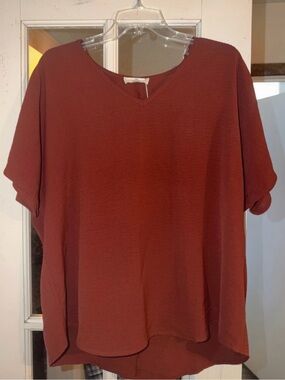 entro Rust V-Neck Short Sleeve Tunic Top